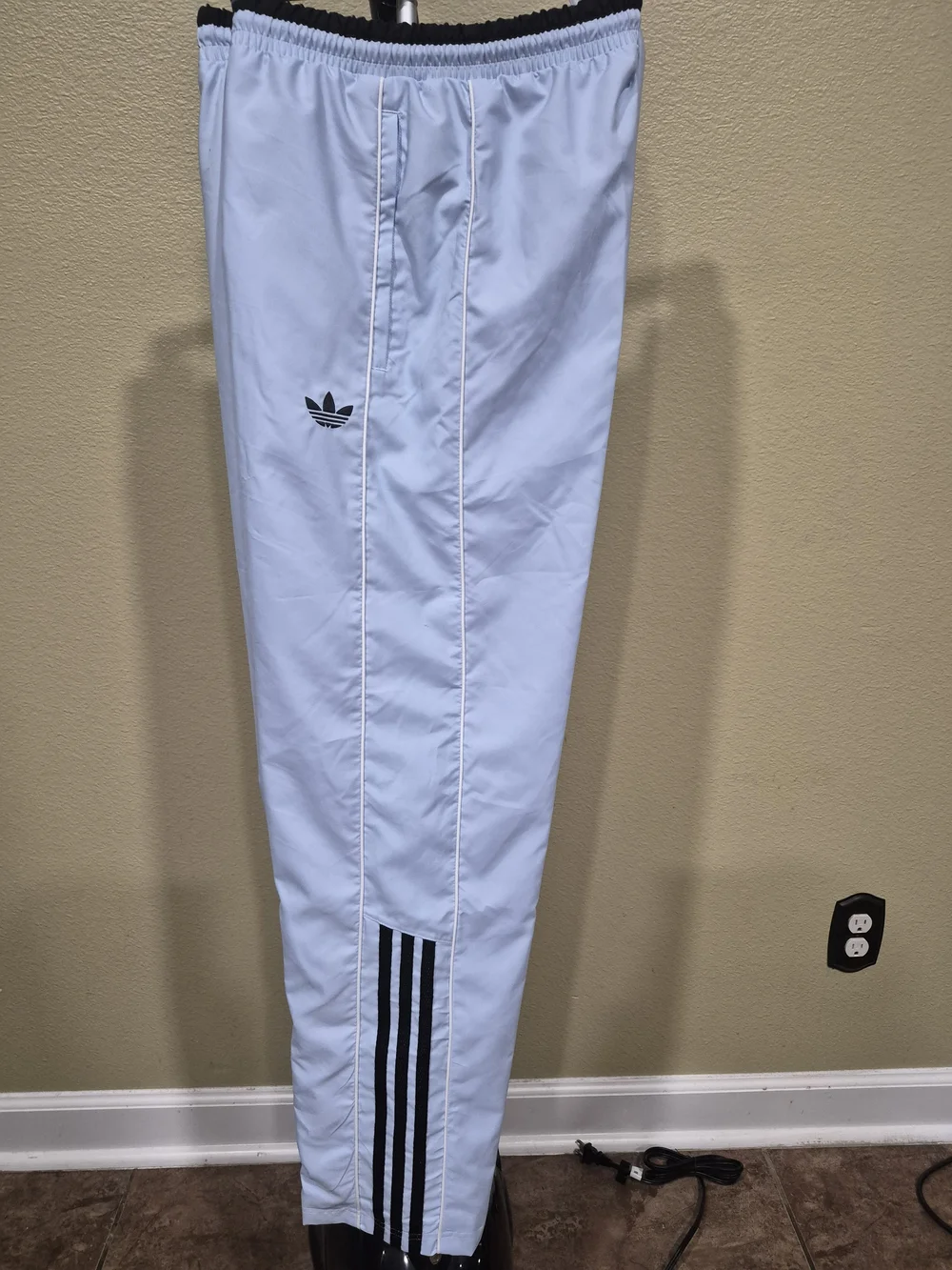 Adidas Men's Light Blue Track Suit with Black Stripes